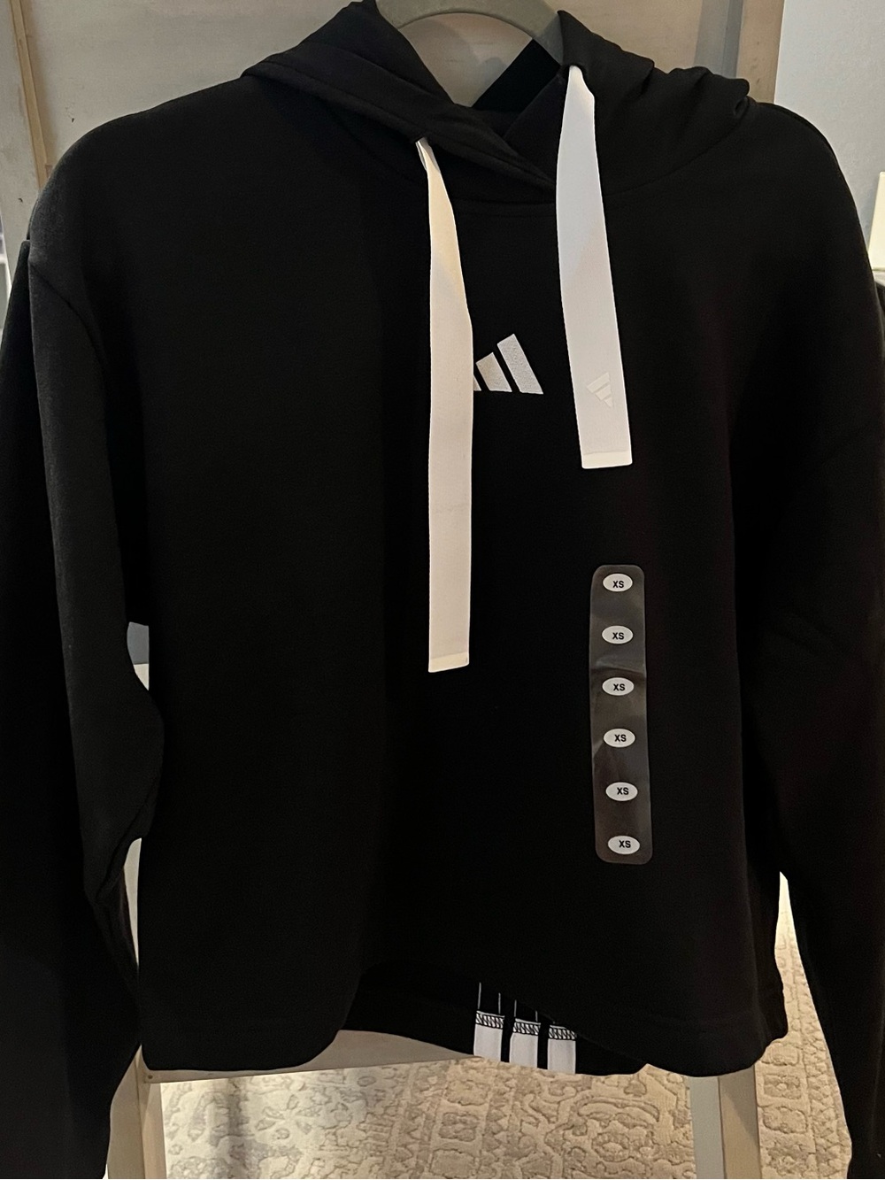 adidas Black Hoodie with White Drawstrings and Logo
